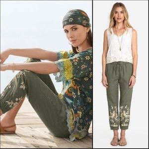 JW Los Angeles- Johnny Was Oriana Embroidered Linen Jogger Pants Size L